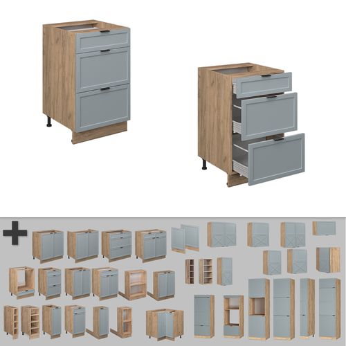 Meuble Cuisine Fame-line 50808 Bleu Clair-gris 50cm Sans Pt