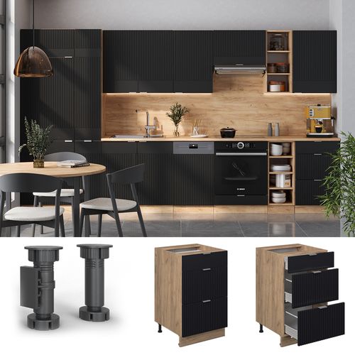 Meuble Cuisine Fame-line 50812 Noir Rayé 50cm Sans Pt
