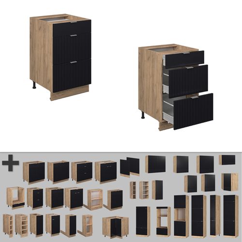 Meuble Cuisine Fame-line 50815 Noir Rayé 50cm , Pt Marbre