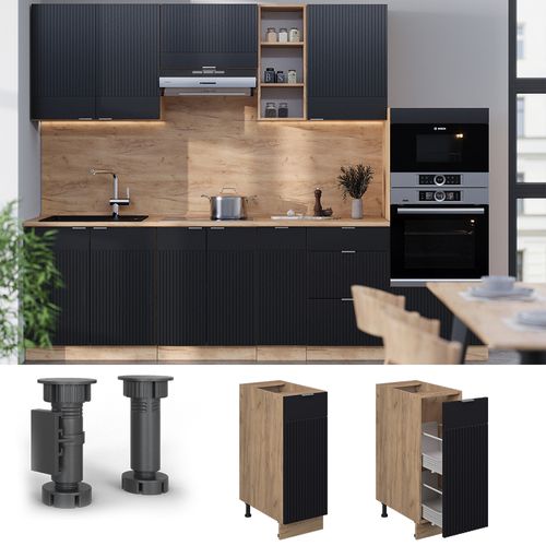 Meuble De Cuisine Fame-line 50839 Noir Rayé 30cm , Pt Anthracite