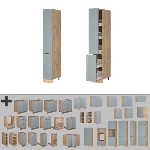 Meuble Haute De Cuisine Fame-line 50842 Bleu Clair-gris 30cm