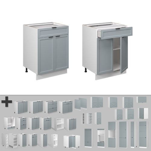 Meuble Cuisine Fame-line 50845 Bleu Clair-gris 60cm Avec Tiroir, Pt Anthracite