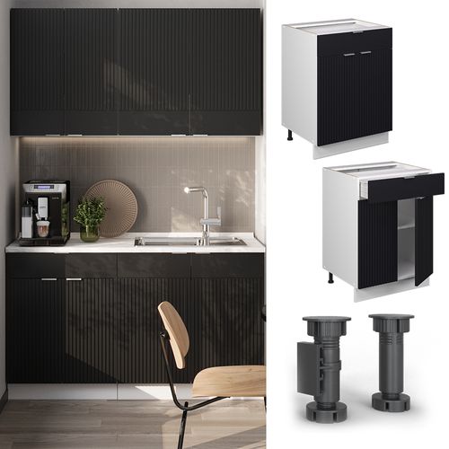 Meuble Cuisine Fame-line 50849 Noir Rayé 60cm Avec Tiroir, Pt Anthracite