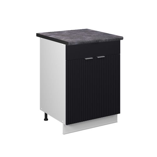 Meuble Cuisine Fame-line 50849 Noir Rayé 60cm Avec Tiroir, Pt Anthracite