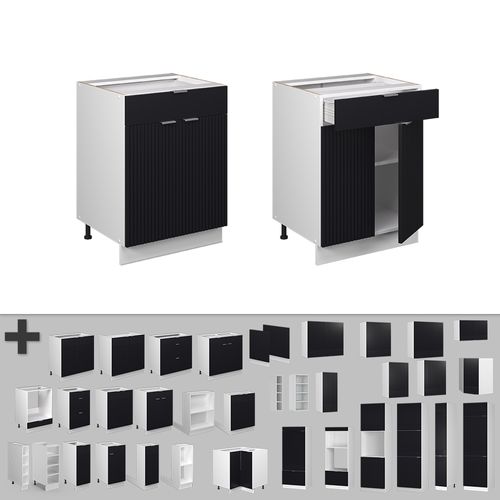 Meuble Cuisine Fame-line 50849 Noir Rayé 60cm Avec Tiroir, Pt Anthracite