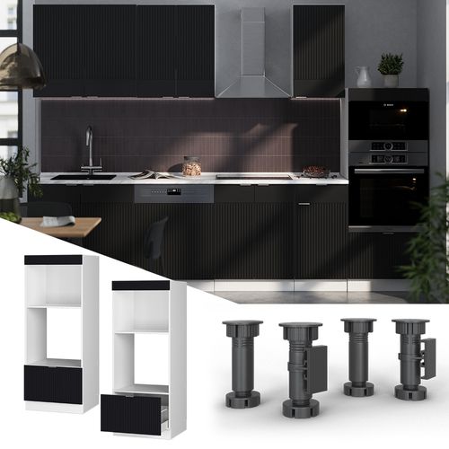 Armoire Micro-ondes Fame-line 50858 Noir Rayé 60cm Ouvert