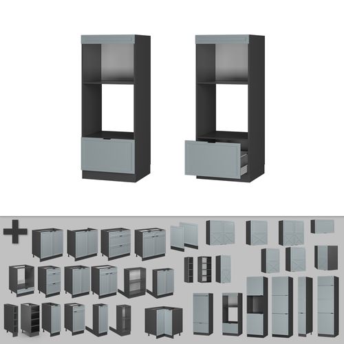 Armoire Micro-ondes Fame-line 50876 Bleu Clair-gris 60cm Ouvert