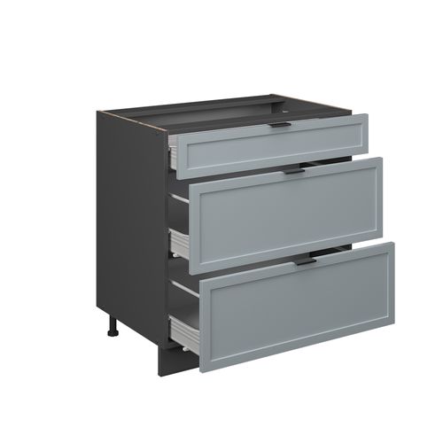 Meuble Cuisine Fame-line 50885 Bleu Clair-gris 80cm Avec 3 Tiroirs, Pt Anthracite