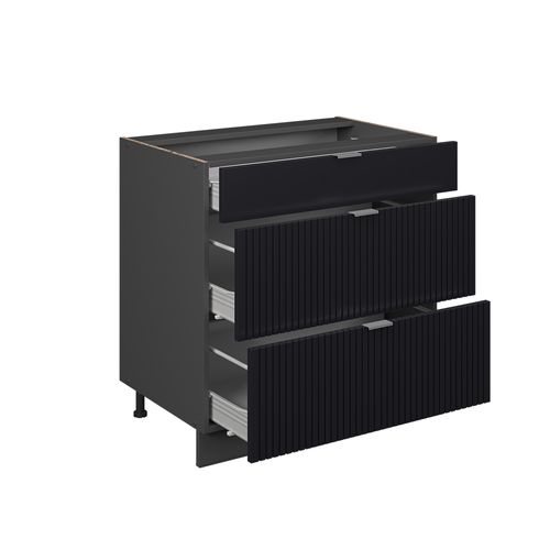 Meuble Cuisine Fame-line 50888 Noir Rayé 80cm Avec 3 Tiroirs, Sans Pt