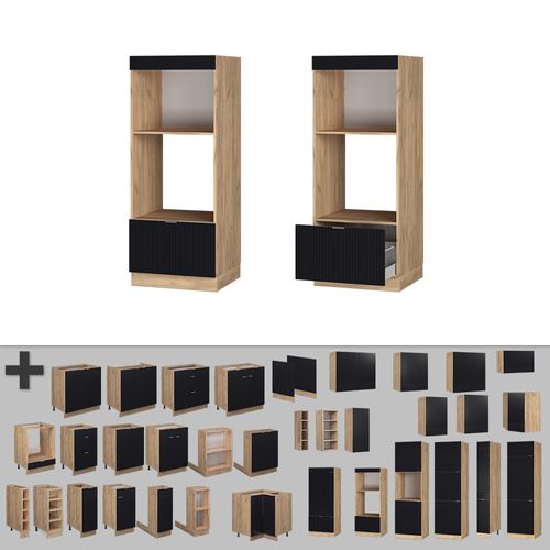 Armoire Micro-ondes Fame-line 50898 Noir Rayé 60cm Ouvert