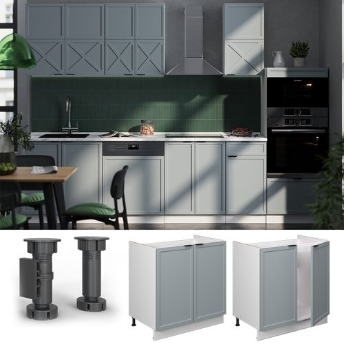 Meuble Bas Sous-évier Fame-line 50911 Bleu Clair-gris 80cm , Pt Anthracite