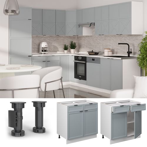 Meuble Cuisine Fame-line 50920 Bleu Clair-gris 80cm , Pt Anthracite