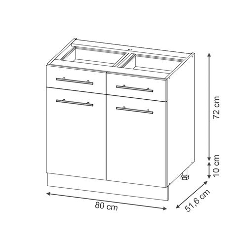 Meuble Cuisine Fame-line 50925 Noir Rayé 80cm , Pt Chêne