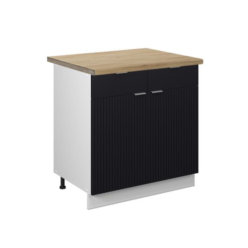 Meuble Cuisine Fame-line 50925 Noir Rayé 80cm , Pt Chêne