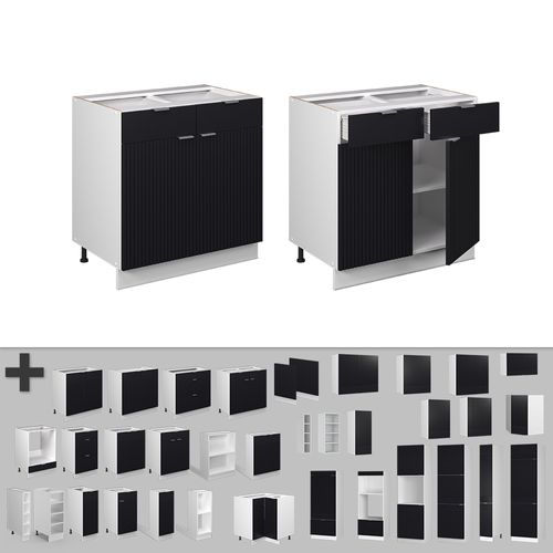 Meuble Cuisine Fame-line 50925 Noir Rayé 80cm , Pt Chêne