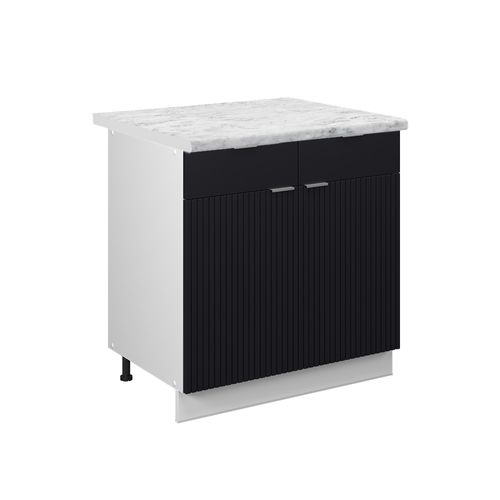 Meuble Cuisine Fame-line 50926 Noir Rayé 80cm , Pt Marbre