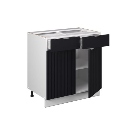 Meuble Cuisine Fame-line 50926 Noir Rayé 80cm , Pt Marbre