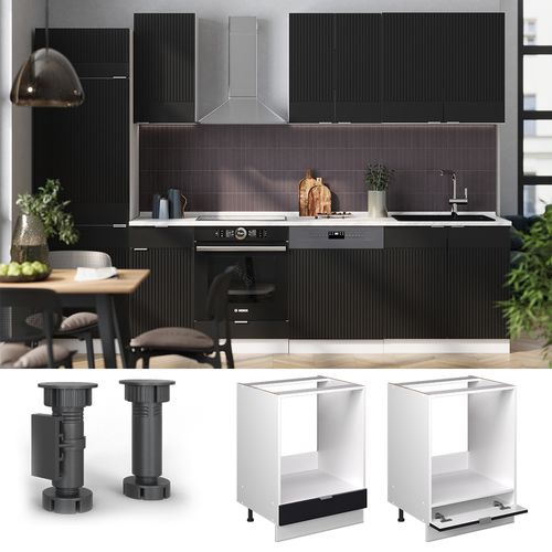 Meuble Pour Four Fame-line 50977 Noir Rayé 60cm Sans Pt