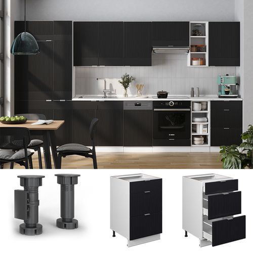 Meuble Cuisine Fame-line 50988 Noir Rayé 50cm , Pt Marbre