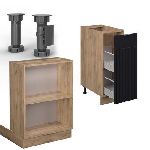 Îlot De Cuisine Fame-line 51078 Noir Rayé 90cm Avec Tiroir, Sans Pt