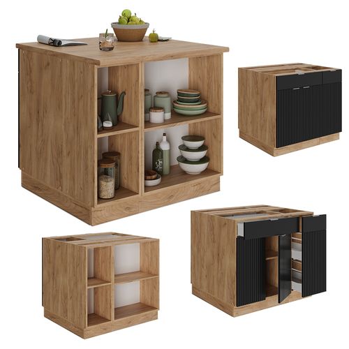 Îlot De Cuisine Fame-line 51078 Noir Rayé 90cm Avec Tiroir, Sans Pt