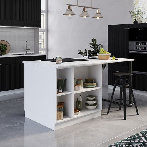 Îlot De Cuisine Fame-line 51111 Noir Rayé 90cm Avec Tiroir, Sans Pt
