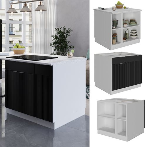 Îlot De Cuisine Fame-line 51111 Noir Rayé 90cm Avec Tiroir, Sans Pt