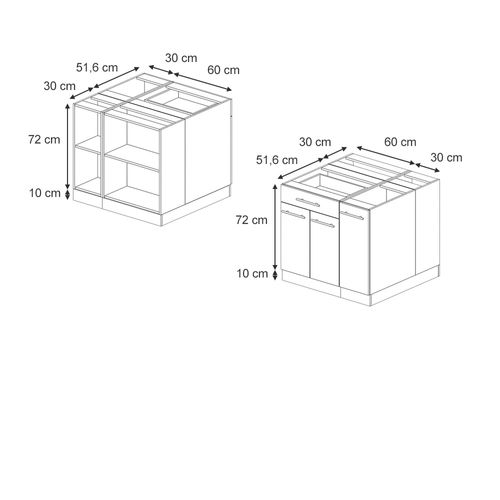 Îlot De Cuisine Fame-line 51111 Noir Rayé 90cm Avec Tiroir, Sans Pt