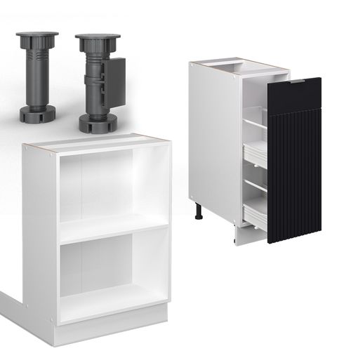 Îlot De Cuisine Fame-line 51111 Noir Rayé 90cm Avec Tiroir, Sans Pt