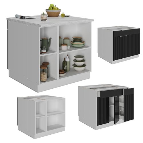 Îlot De Cuisine Fame-line 51111 Noir Rayé 90cm Avec Tiroir, Sans Pt