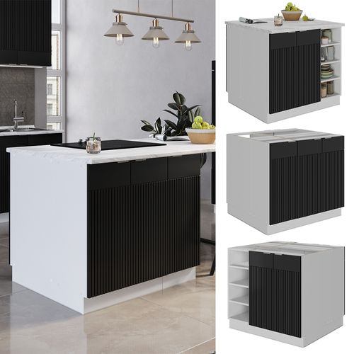 Îlot De Cuisine Fame-line 51112 Noir Rayé 90cm Sans Pt