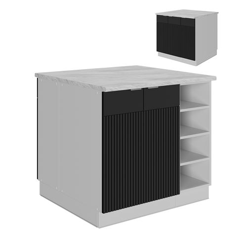 Îlot De Cuisine Fame-line 51112 Noir Rayé 90cm Sans Pt