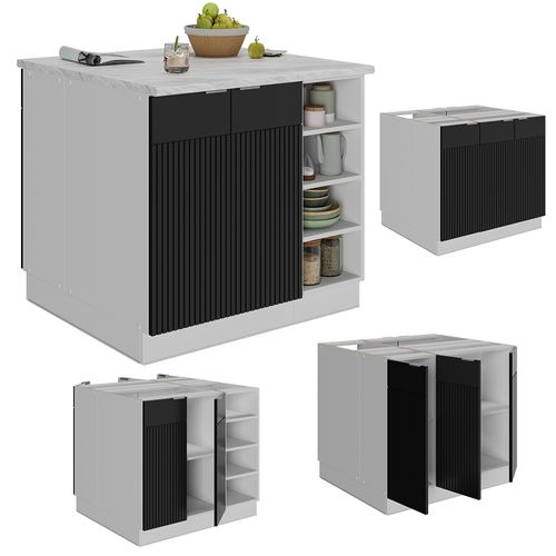 Îlot De Cuisine Fame-line 51112 Noir Rayé 90cm Sans Pt