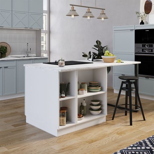 Îlot De Cuisine Fame-line 51246 Bleu Clair-gris 90cm Avec Tiroir, Sans Pt