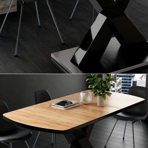 Table De Salle à Manger Chinto, Noir/chêne Rustique, 120x80cm Extensible