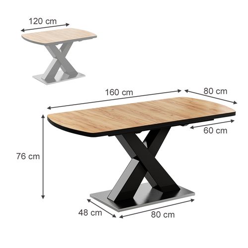 Table De Salle à Manger Chinto, Noir/chêne Rustique, 120x80cm Extensible