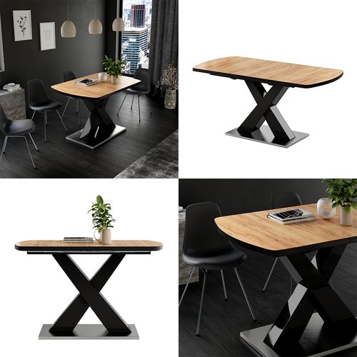 Table De Salle à Manger Chinto, Noir/chêne Rustique, 120x80cm Extensible