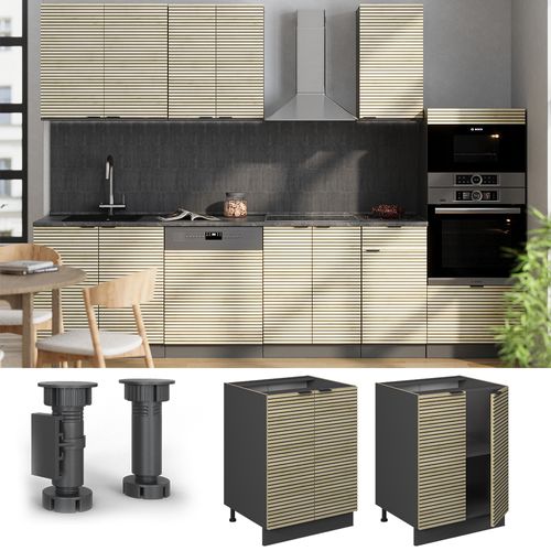 Meuble Bas De Cuisine Fame-line 51297 Panneau En Chêne 60cm , Pt Anthracite