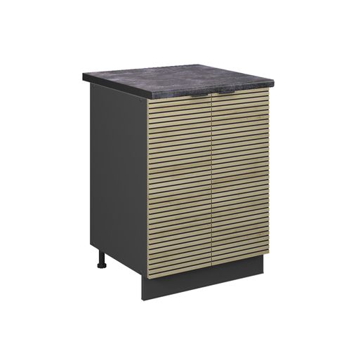 Meuble Bas De Cuisine Fame-line 51297 Panneau En Chêne 60cm , Pt Anthracite