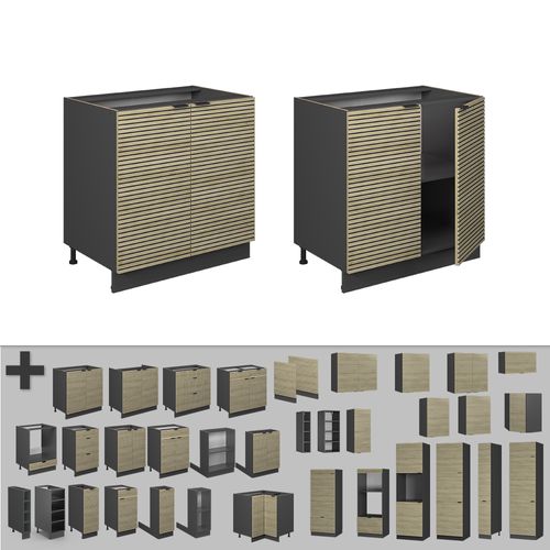 Meuble Bas Sous-évier Fame-line 51302 Panneau En Chêne 80cm Avec Étagère, Pt Chêne