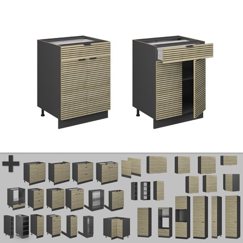 Meuble Cuisine Fame-line 51305 Panneau En Chêne 60cm Avec Tiroir, Pt Anthracite