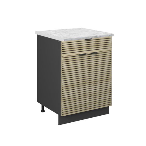 Meuble Cuisine Fame-line 51307 Panneau En Chêne 60cm Avec Tiroir, Pt Marbre