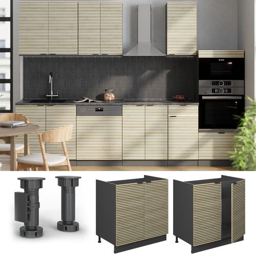 Meuble Bas Sous-évier Fame-line 51311 Panneau En Chêne 80cm , Pt Marbre