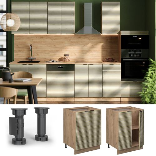 Meuble Bas De Cuisine Fame-line 51358 Panneau En Chêne 60cm , Pt Marbre