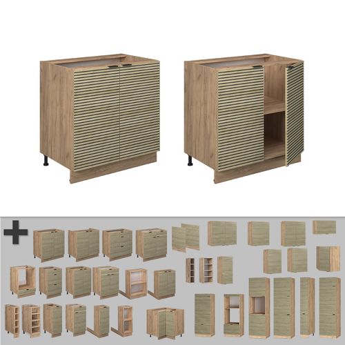 Meuble Bas De Cuisine Fame-line 51360 Panneau En Chêne 80cm Avec Étagère, Pt Anthracite