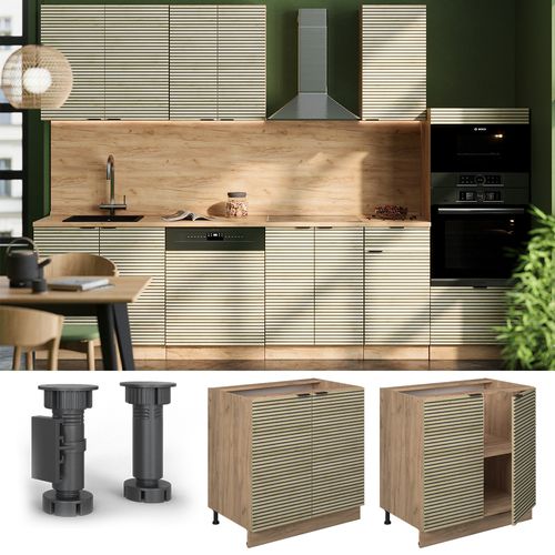Meuble Bas De Cuisine Fame-line 51361 Panneau En Chêne 80cm Avec Étagère, Pt Chêne
