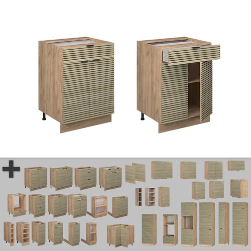 Meuble Cuisine Fame-line 51364 Panneau En Chêne 60cm Avec Tiroir, Pt Anthracite