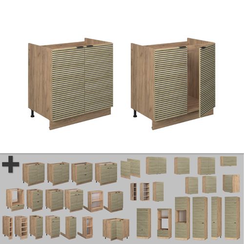 Meuble Bas Sous-évier Fame-line 51367 Panneau En Chêne 80cm Sans Plan De Travail