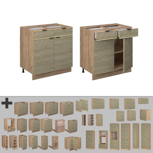 Meuble Cuisine Fame-line 51374 Panneau En Chêne 80cm , Pt Marbre