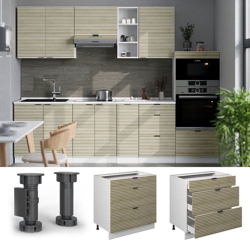 Meuble Cuisine Fame-line 51414 Panneau En Chêne 80cm Avec 3 Tiroirs, Pt Marbre